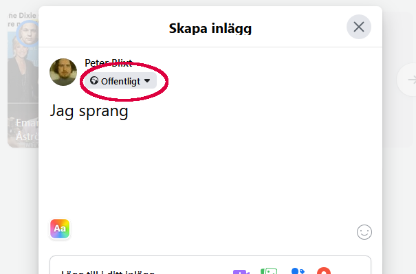 Offentligt inlägg val Facebook